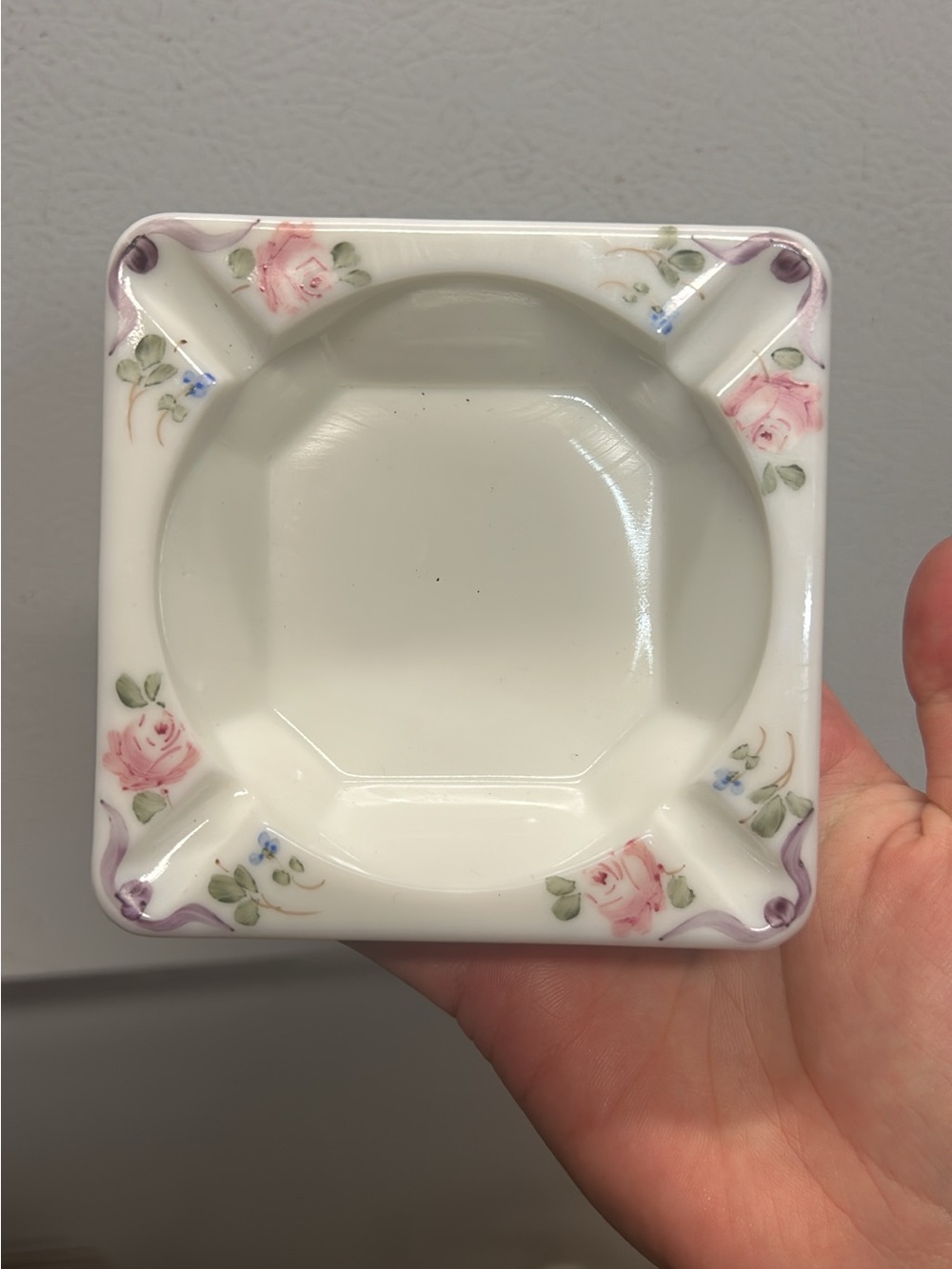 Westmoreland Floral Porcelain Ashtray - Pink Rose Accent